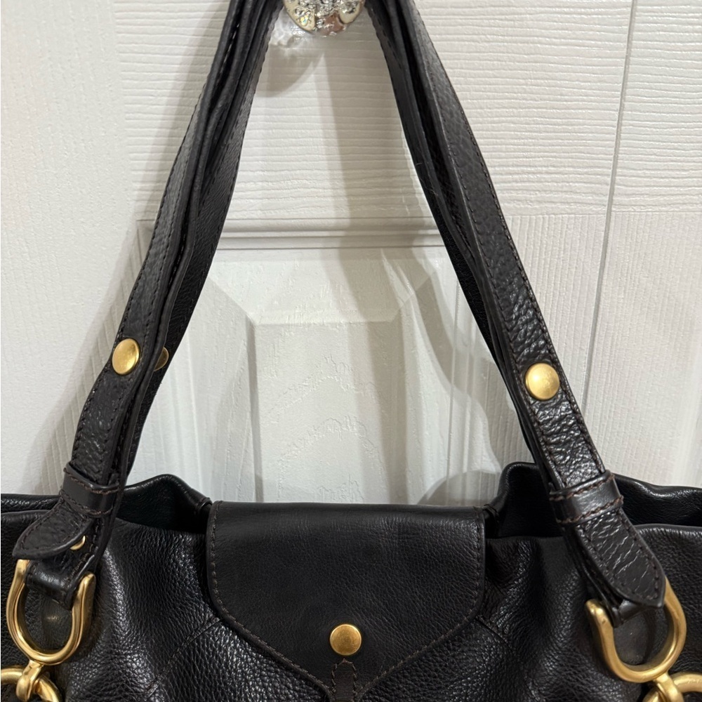 Vintage y2k Juicy Couture Black leather Shoulder Bag with Gold Accents - Picture 5 of 12